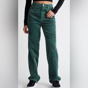 PacSun Green Corduroy Embroidered Graphic Pants Size 26